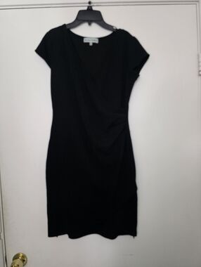 Almost Famous Black Cap Sleeve Faux-Wrap Mini Dress